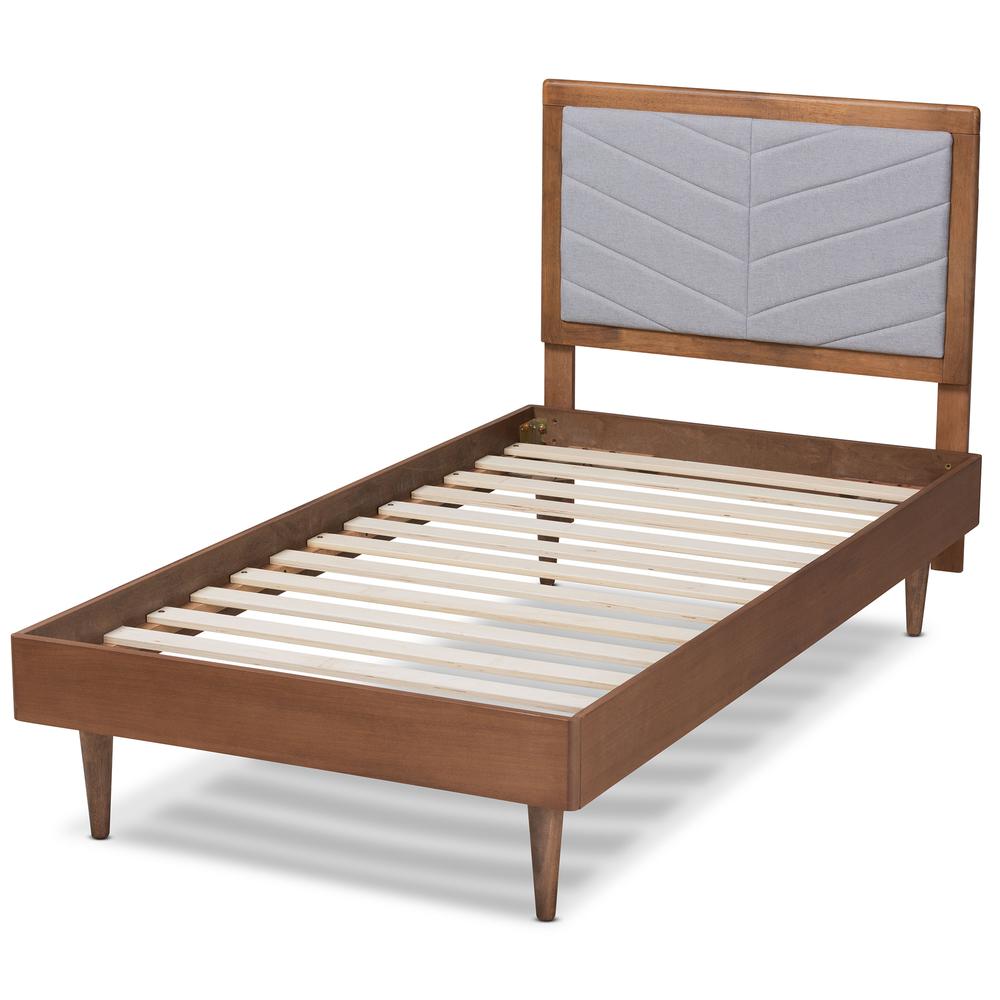 Walnut brown Finished Wood Twin Size Platform Bed. Picture 13