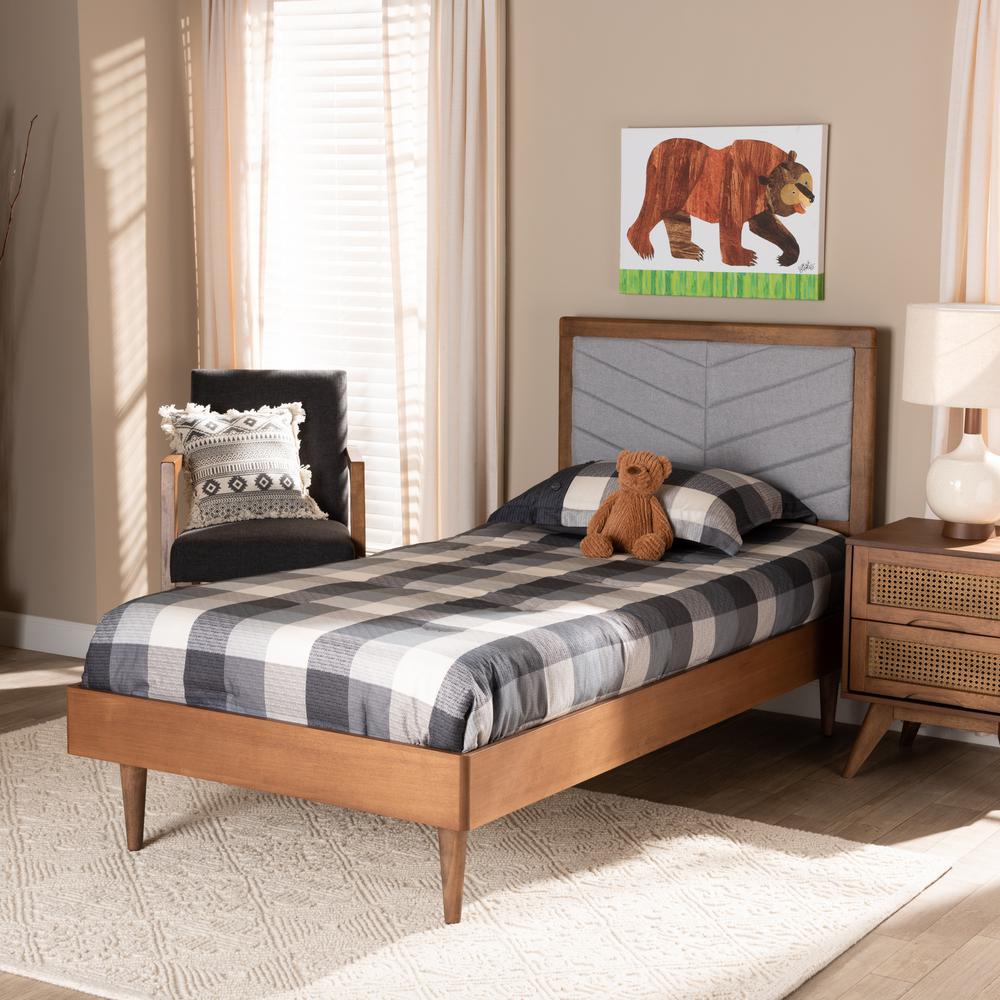 Walnut brown Finished Wood Twin Size Platform Bed. Picture 17