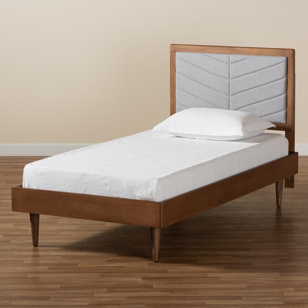 Walnut brown Finished Wood Twin Size Platform Bed. Picture 18