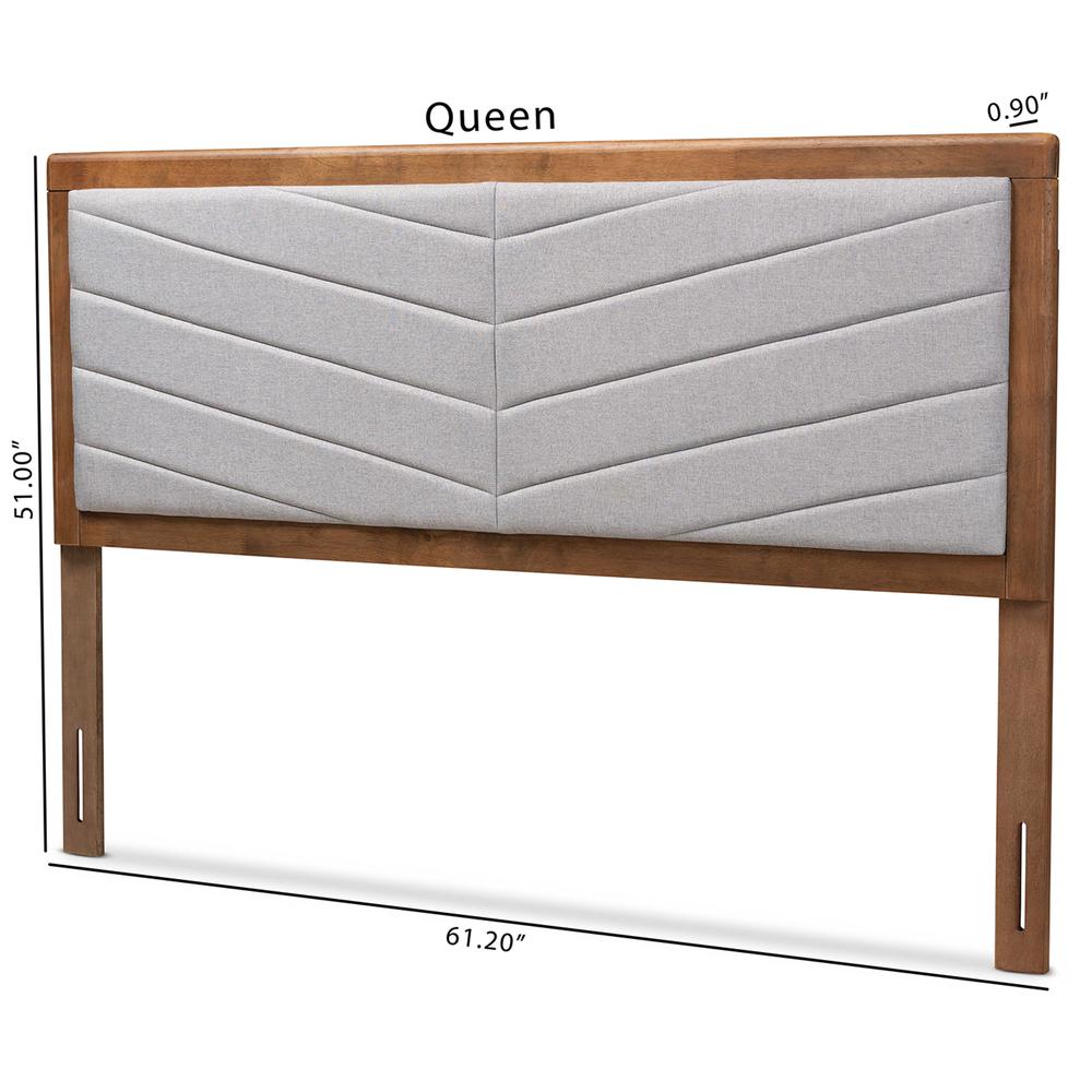 Light Grey Fabric Upholstered and Walnut Brown Finished Wood Full Size Headboard. Picture 16