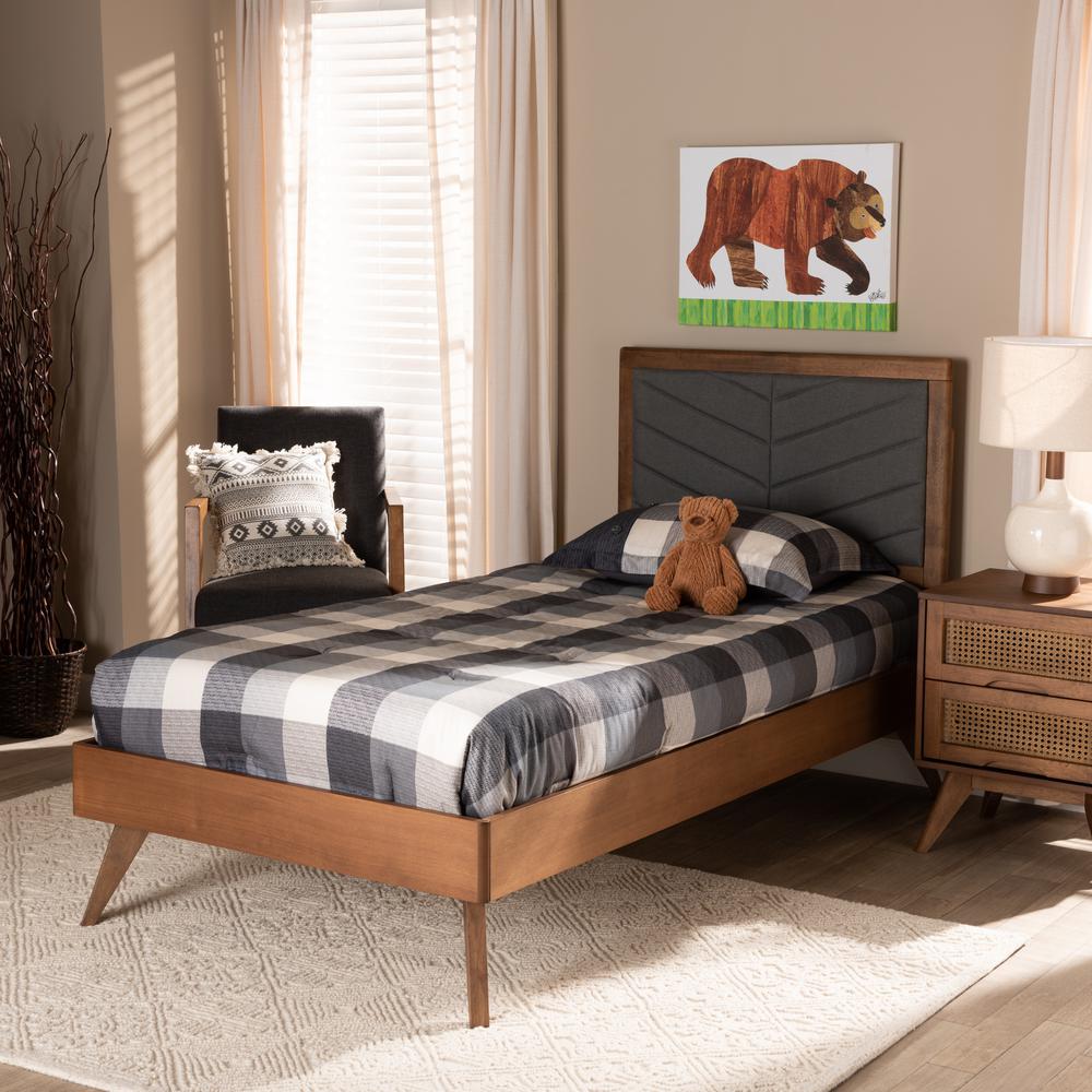 Walnut brown Finished Wood Twin Size Platform Bed. Picture 17