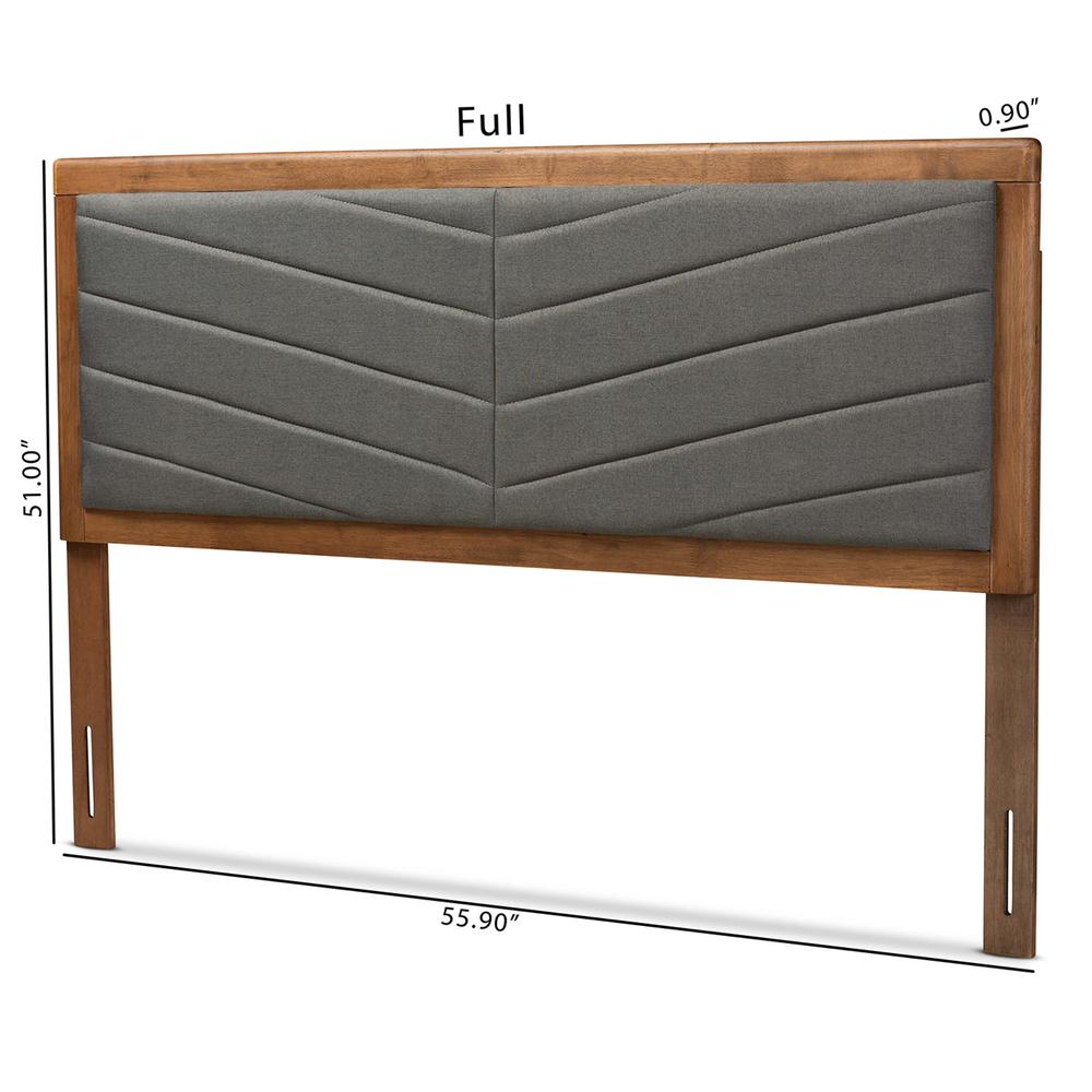 Dark Grey Fabric Upholstered and Walnut Brown Finished Wood Full Size Headboard. Picture 15
