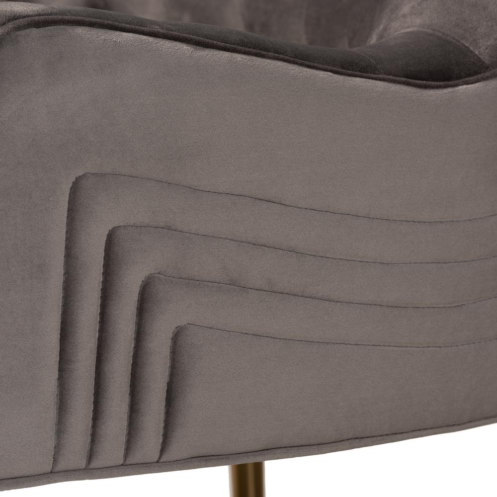 Luxe and Glam Grey Velvet Fabric Upholstered and Gold Finished Metal Armchair. Picture 16