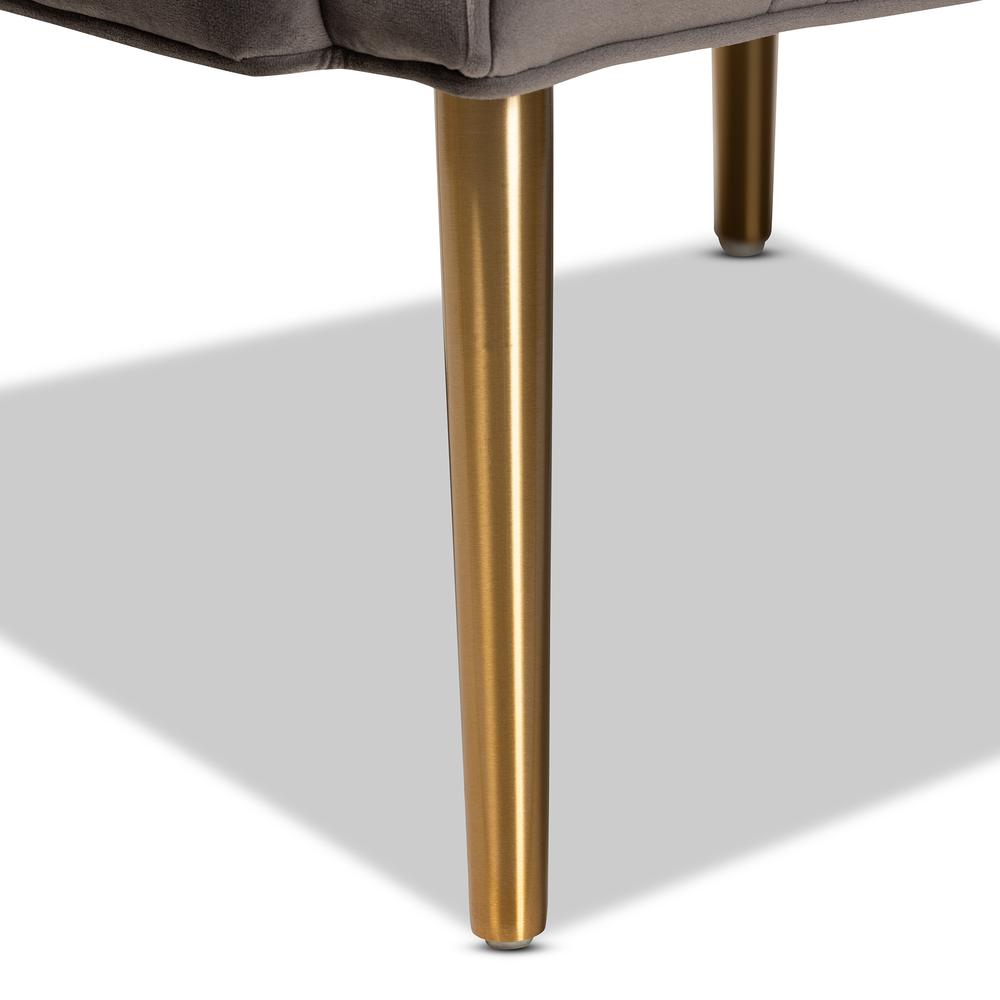 Luxe and Glam Grey Velvet Fabric Upholstered and Gold Finished Metal Armchair. Picture 17