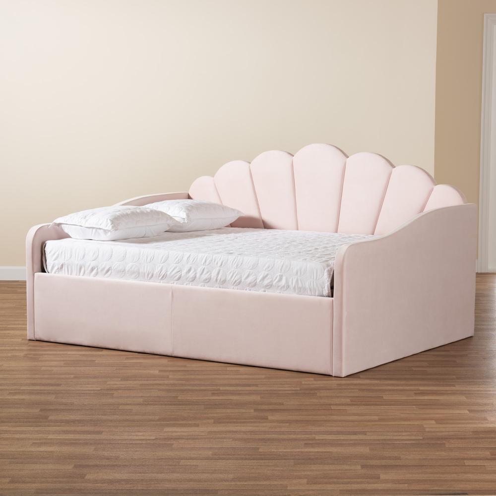 Light Pink Velvet Fabric Upholstered Full Size Daybed. Picture 18