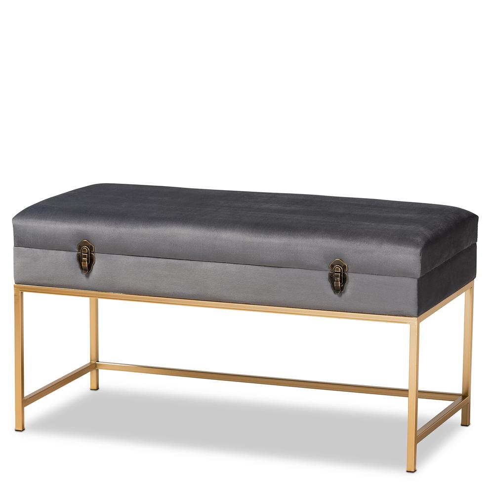 Gold Finished Metal Large Storage Ottoman. Picture 11