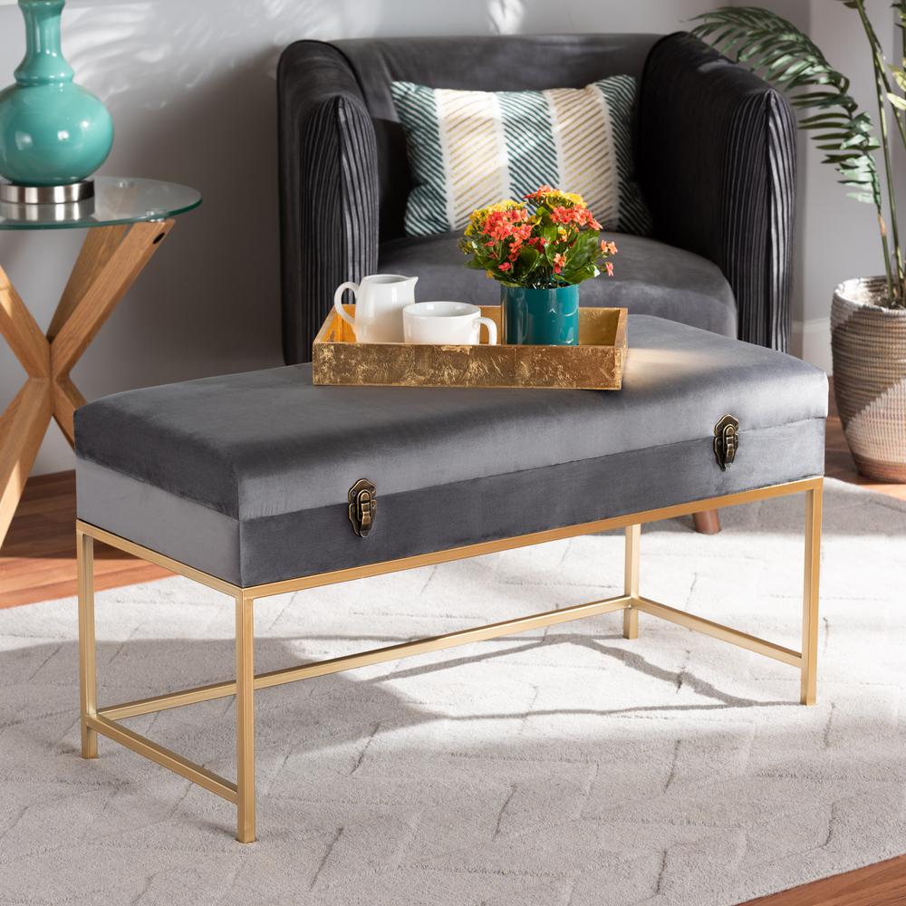 Gold Finished Metal Large Storage Ottoman. Picture 17
