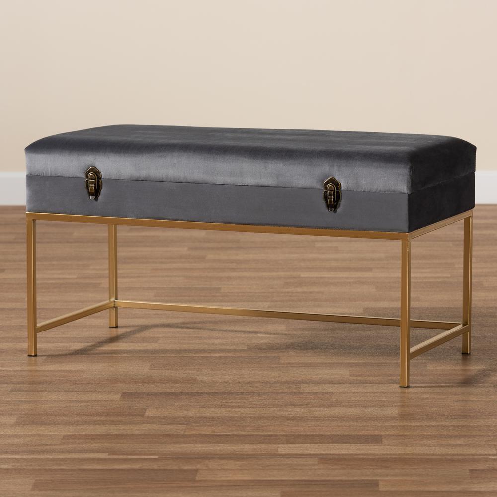 Gold Finished Metal Large Storage Ottoman. Picture 19