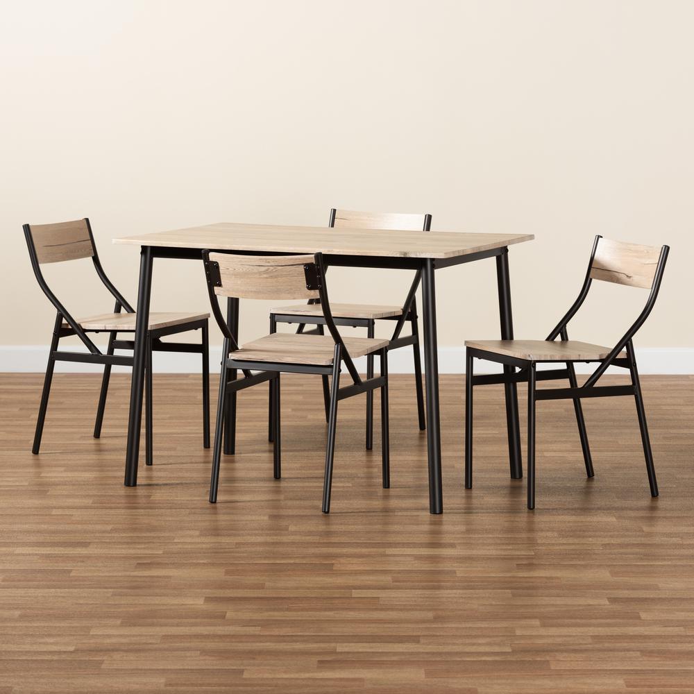 Oak Brown Finished Wood and Dark Brown Metal 5-Piece Dining Set. Picture 21