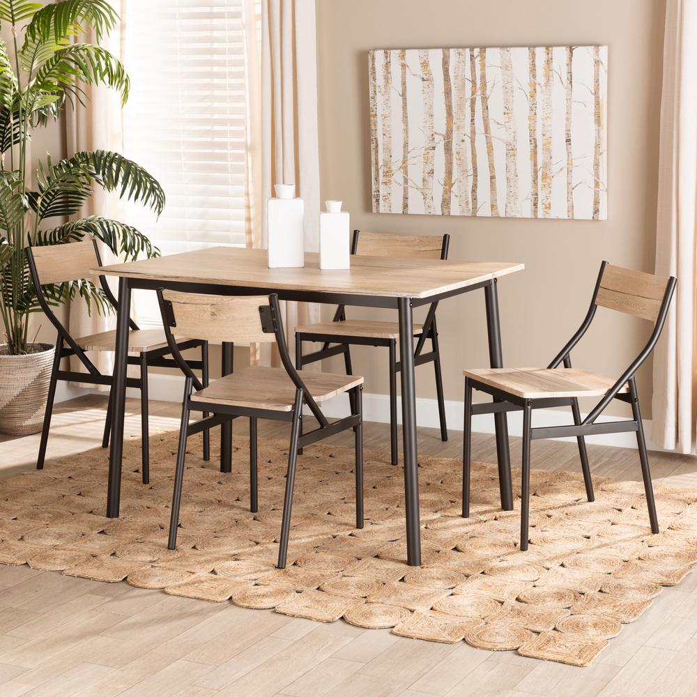 Oak Brown Finished Wood and Dark Brown Metal 5-Piece Dining Set. Picture 20