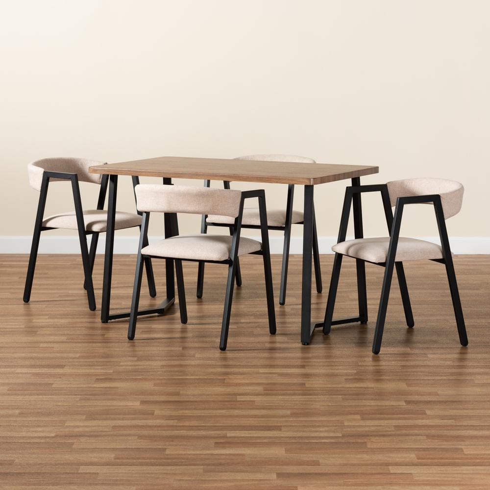 Beige Fabric Upholstered and Black Metal 5-Piece Dining Set. Picture 23