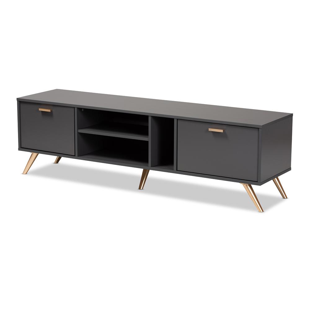 Kelson Modern and Contemporary Dark Grey and Gold Finished Wood TV Stand. Picture 11
