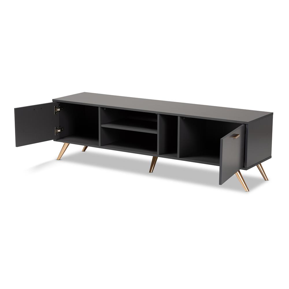 Kelson Modern and Contemporary Dark Grey and Gold Finished Wood TV Stand. Picture 12
