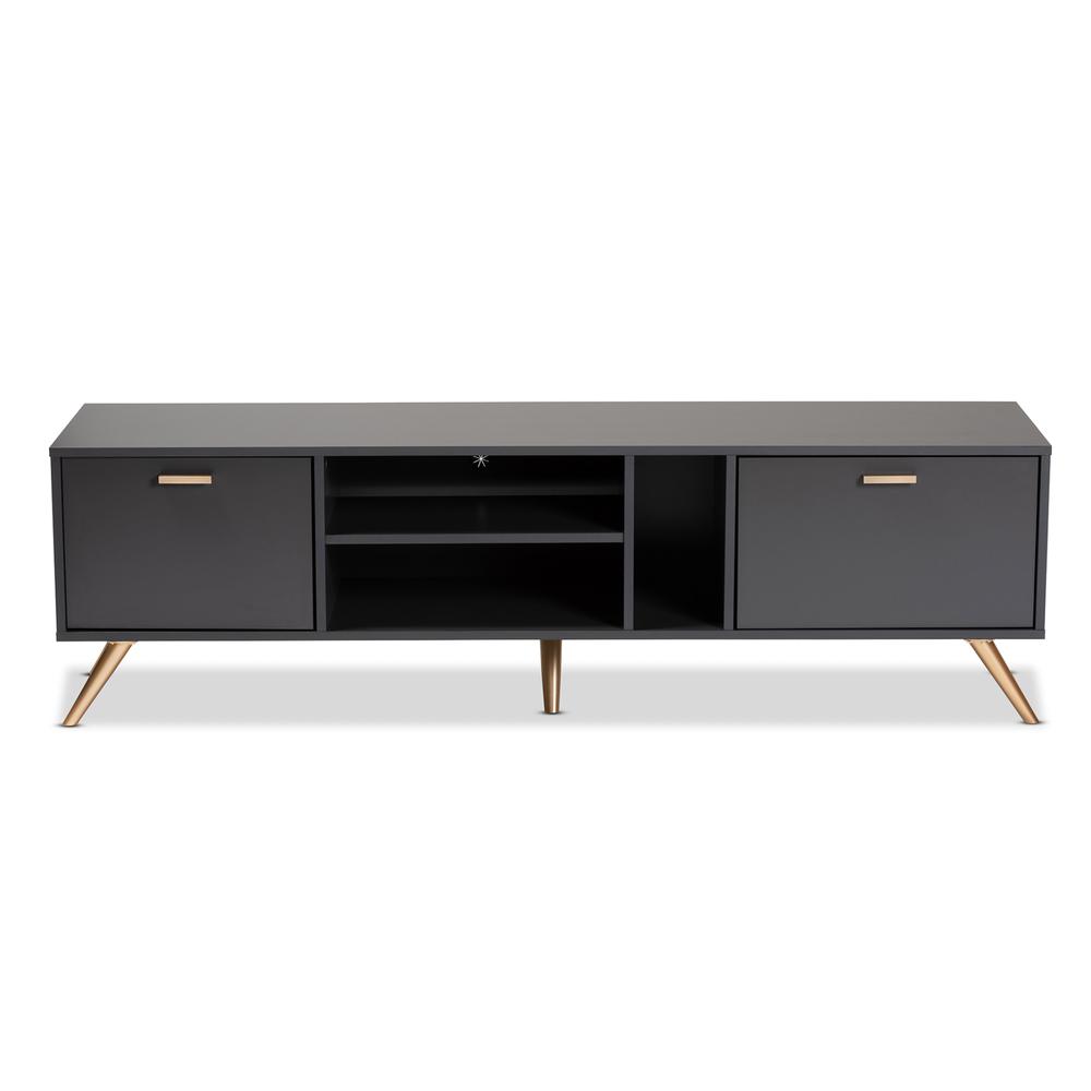 Kelson Modern and Contemporary Dark Grey and Gold Finished Wood TV Stand. Picture 13