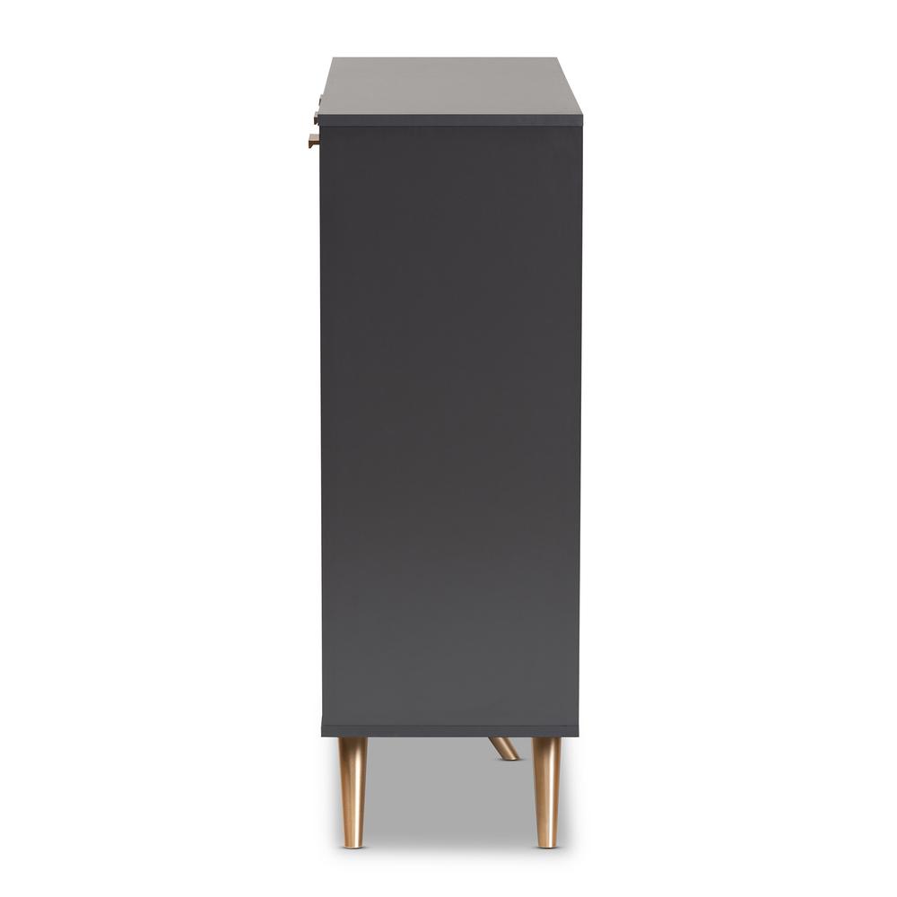 Dark Grey and Gold Finished Wood 3-Door Shoe Cabinet. Picture 15