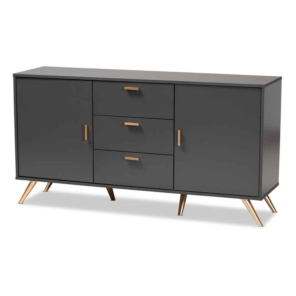 Dark Grey and Gold Finished Wood 2-Door Sideboard Buffet. Picture 11