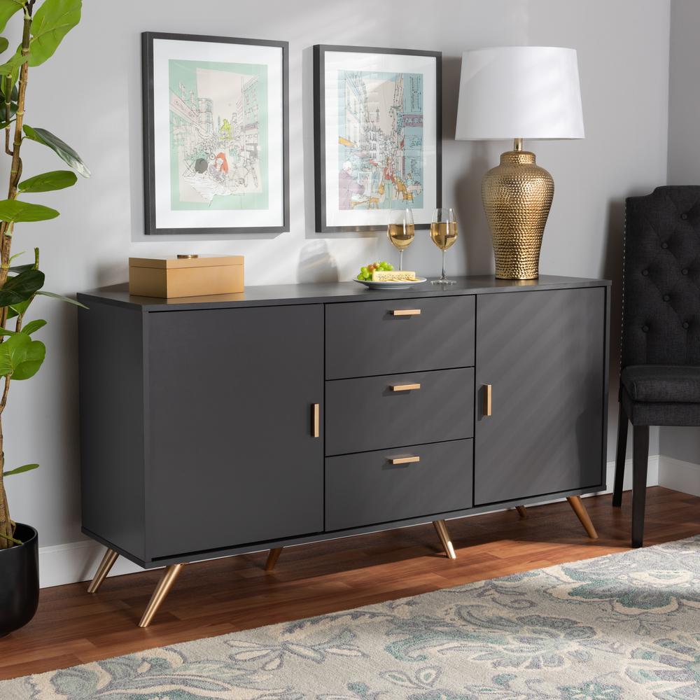 Dark Grey and Gold Finished Wood 2-Door Sideboard Buffet. Picture 17