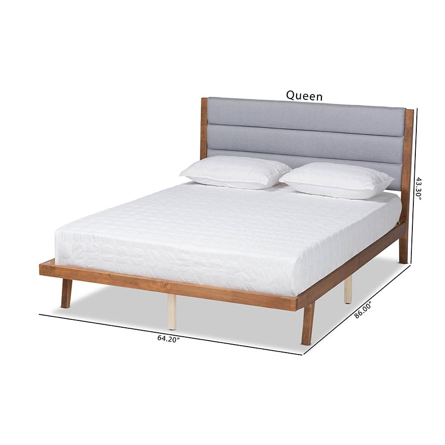 Baxton Studio Jarlan Modern and Contemporary Transitional Grey Fabric Upholstered and Walnut Brown Finished Wood Queen Size Platform Bed. Picture 11