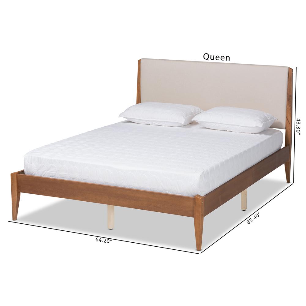 Beige Fabric Upholstered and Walnut Brown Finished Wood Full Size Platform Bed. Picture 21
