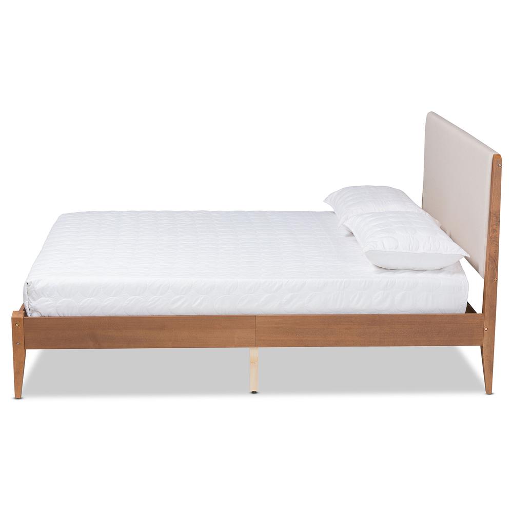 Beige Fabric Upholstered and Walnut Brown Finished Wood Full Size Platform Bed. Picture 13
