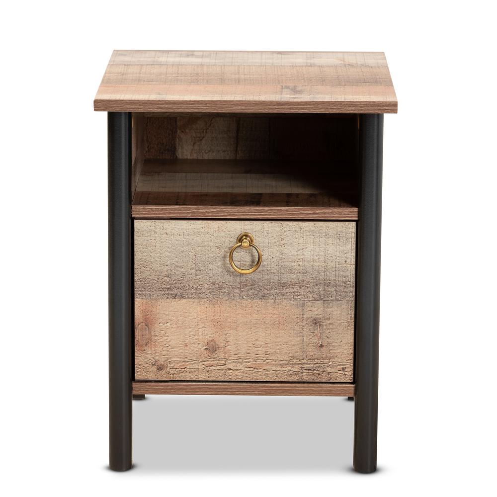 Two-Tone Rustic Oak Brown and Black Finished Wood Nightstand. Picture 13