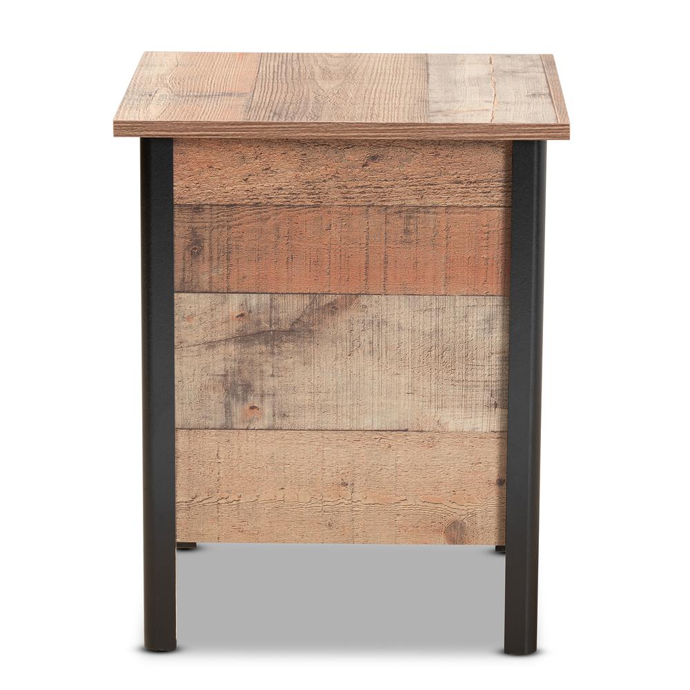 Two-Tone Rustic Oak Brown and Black Finished Wood Nightstand. Picture 14