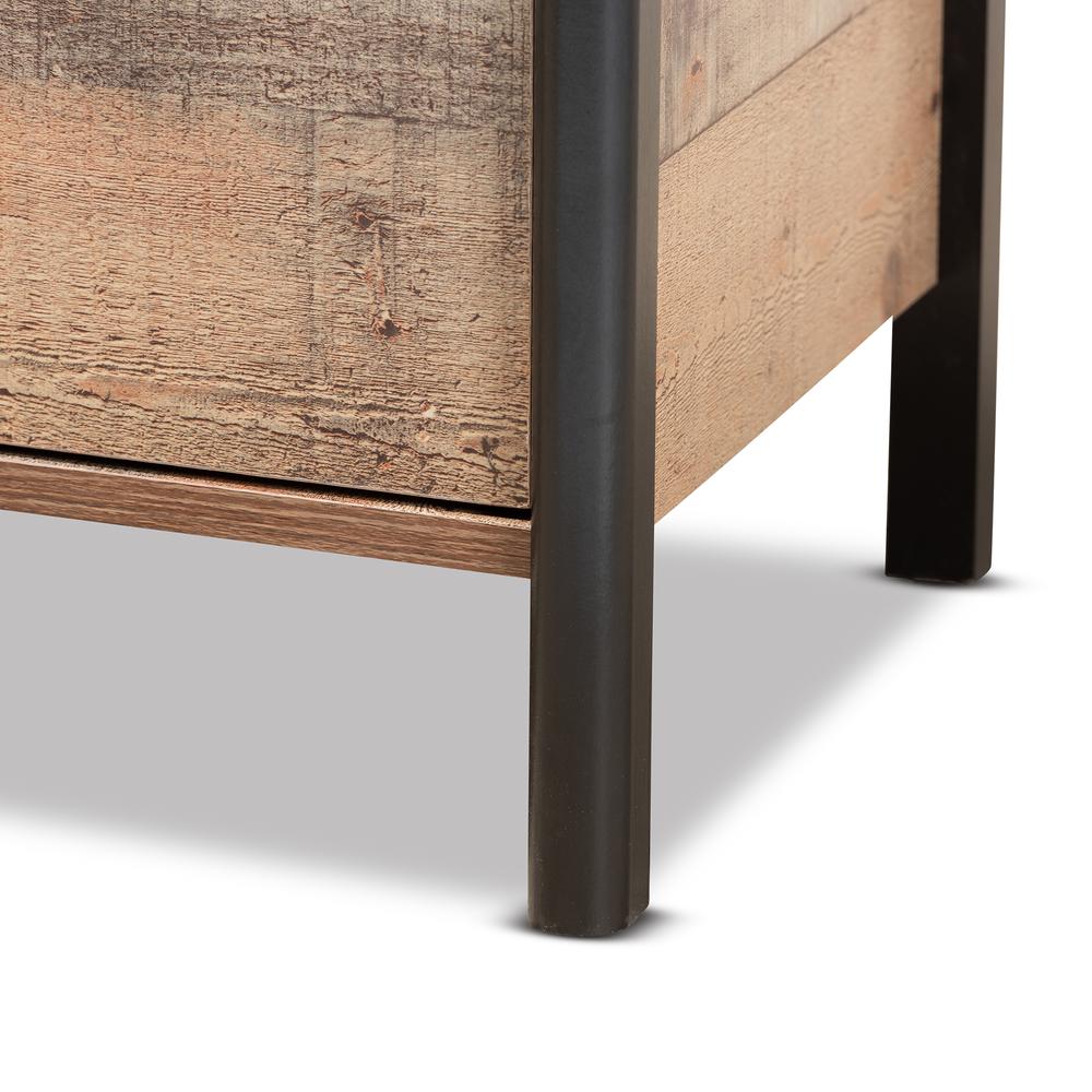 Two-Tone Rustic Oak Brown and Black Finished Wood Nightstand. Picture 16