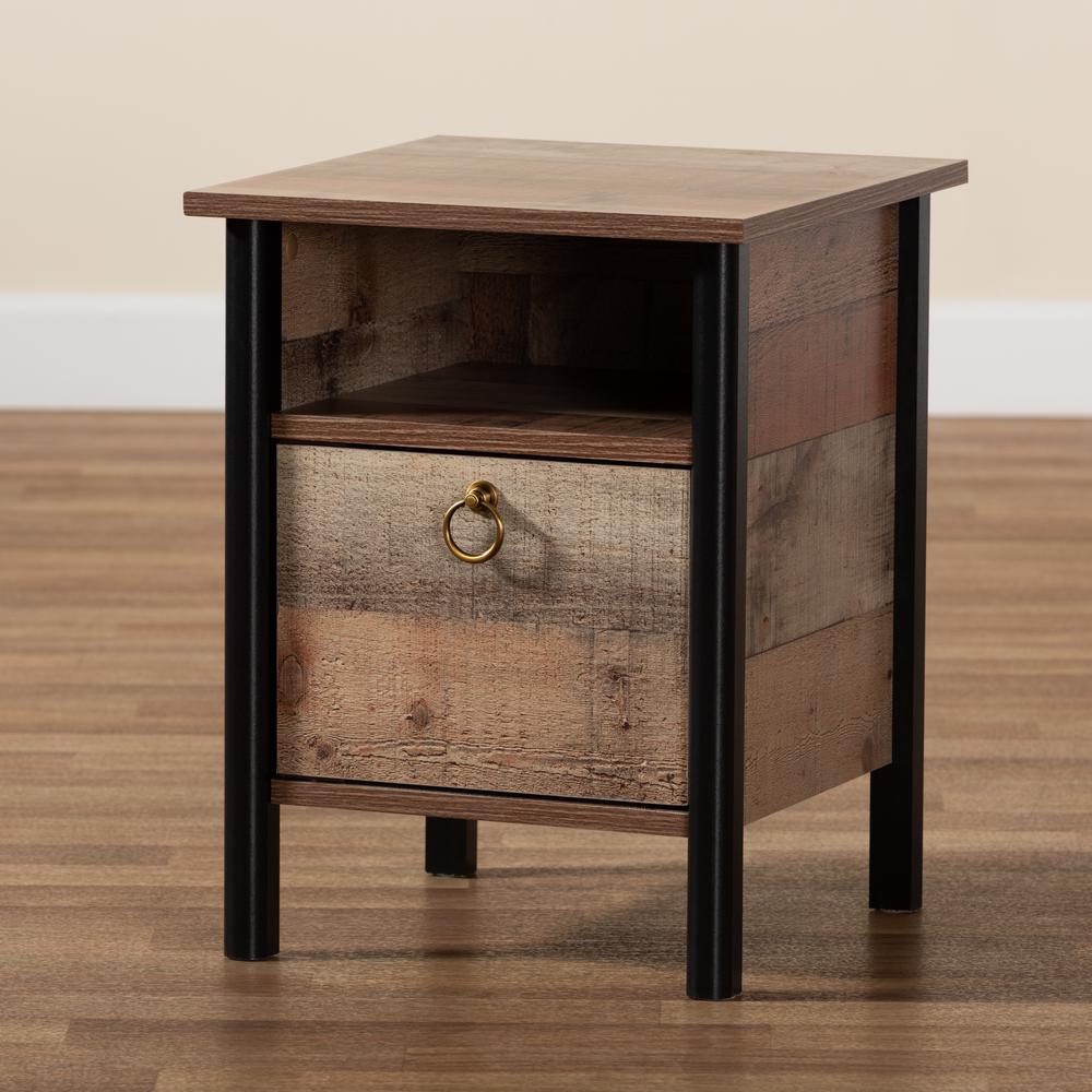 Two-Tone Rustic Oak Brown and Black Finished Wood Nightstand. Picture 18