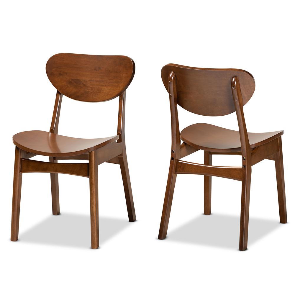 Katya Mid-Century Modern Walnut Brown Finished Wood 2-Piece Dining Chair Set. Picture 9