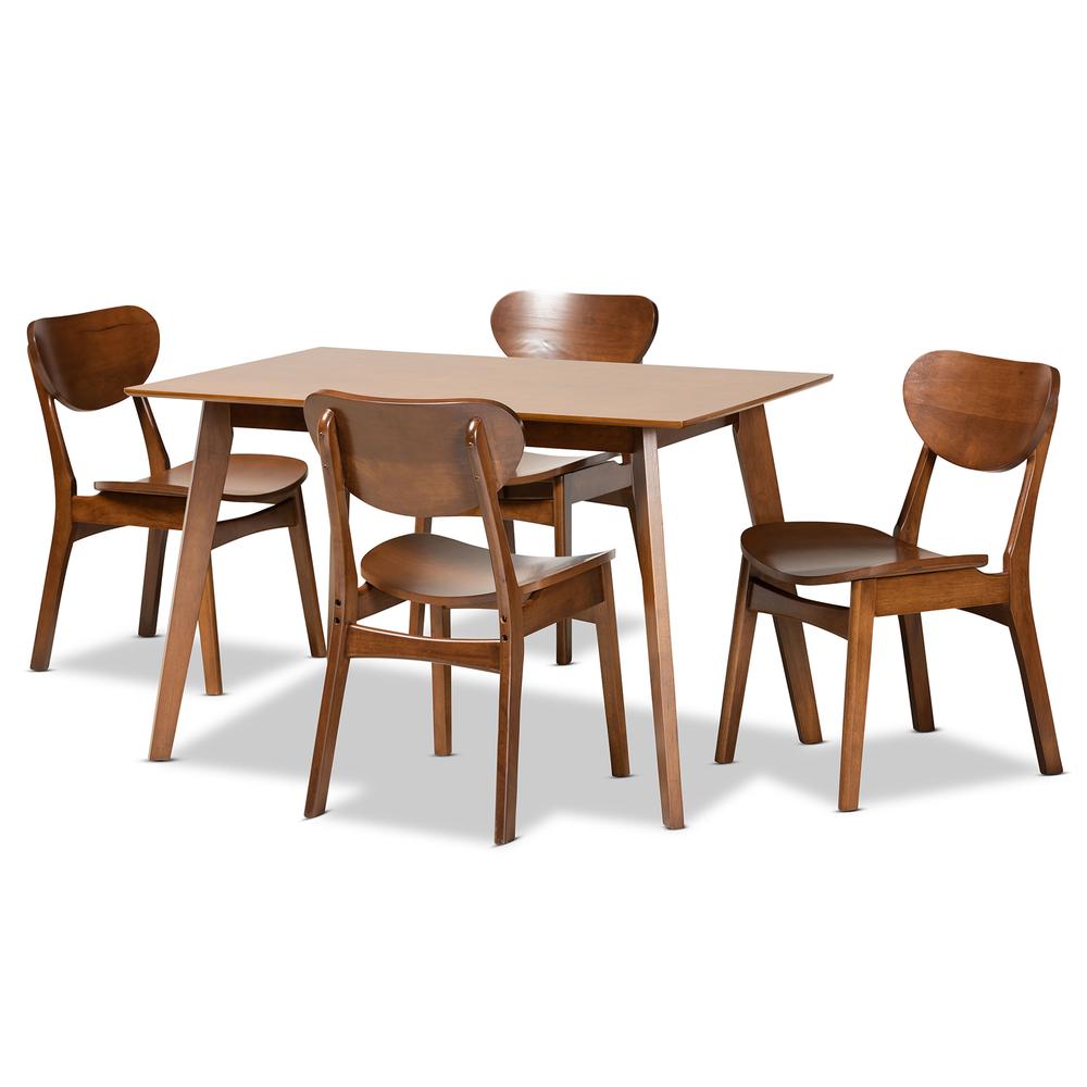 Katya Mid-Century Modern Walnut Brown Finished Wood 5-Piece Dining Set. Picture 10