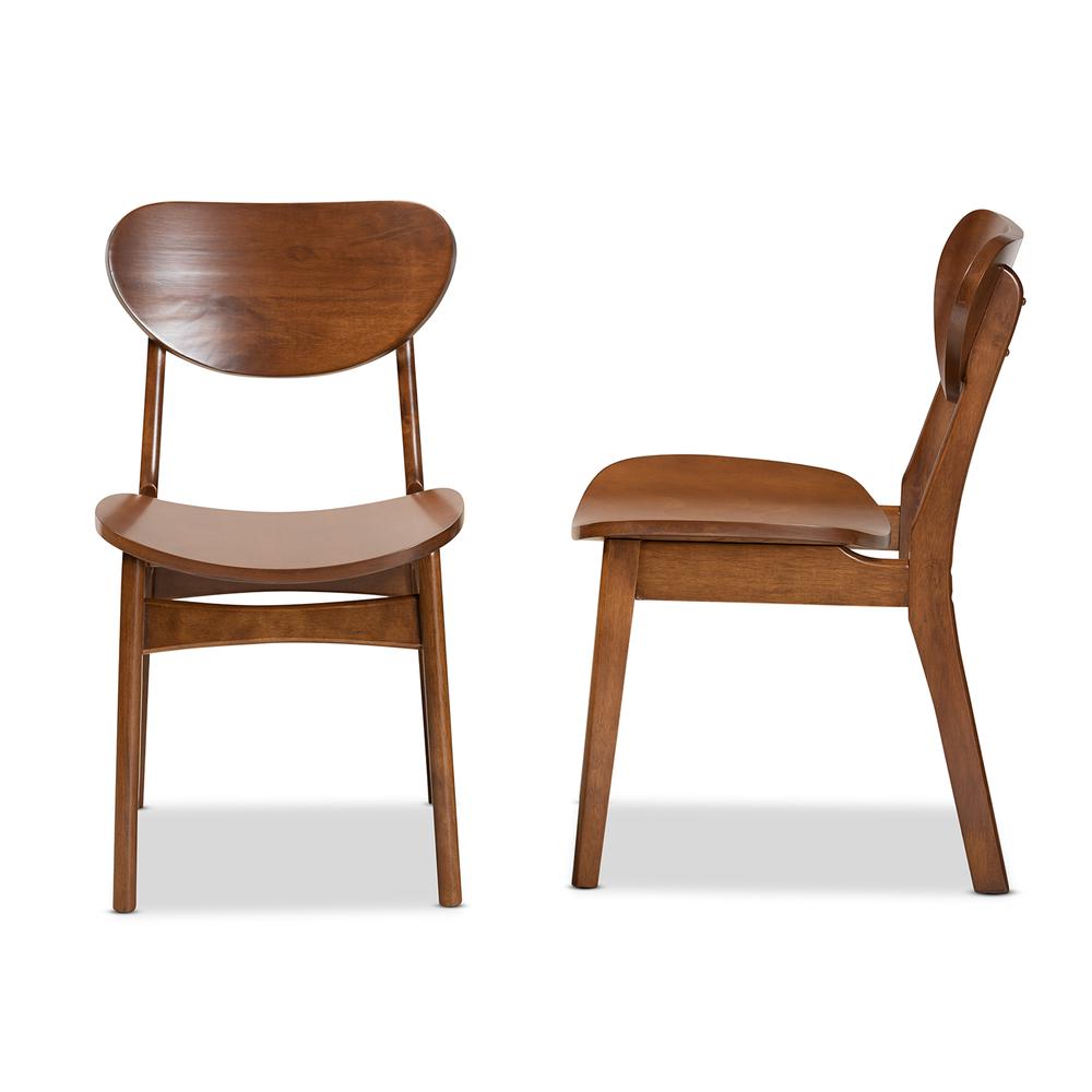Katya Mid-Century Modern Walnut Brown Finished Wood 2-Piece Dining Chair Set. Picture 11