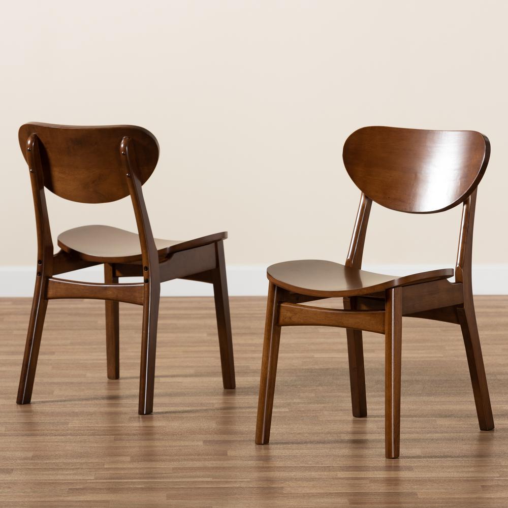 Katya Mid-Century Modern Walnut Brown Finished Wood 2-Piece Dining Chair Set. Picture 15