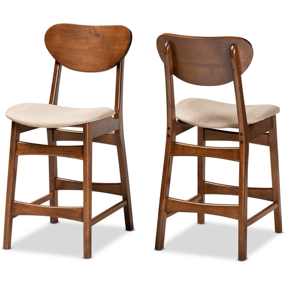 Sand Fabric Upholstered and Walnut Brown Finished Wood 2-Piece Counter Stool Set. Picture 9