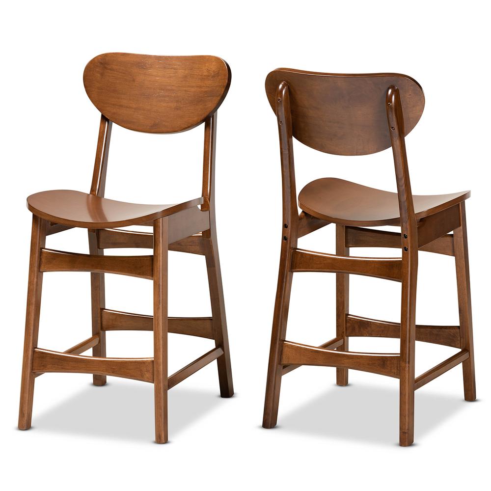 Katya Mid-Century Modern Walnut Brown Finished Wood 2-Piece Counter Stool Set. Picture 9