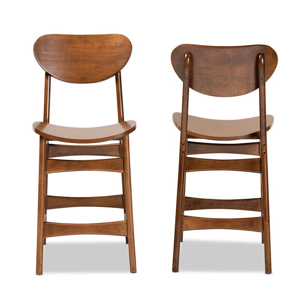 Katya Mid-Century Modern Walnut Brown Finished Wood 2-Piece Counter Stool Set. Picture 10