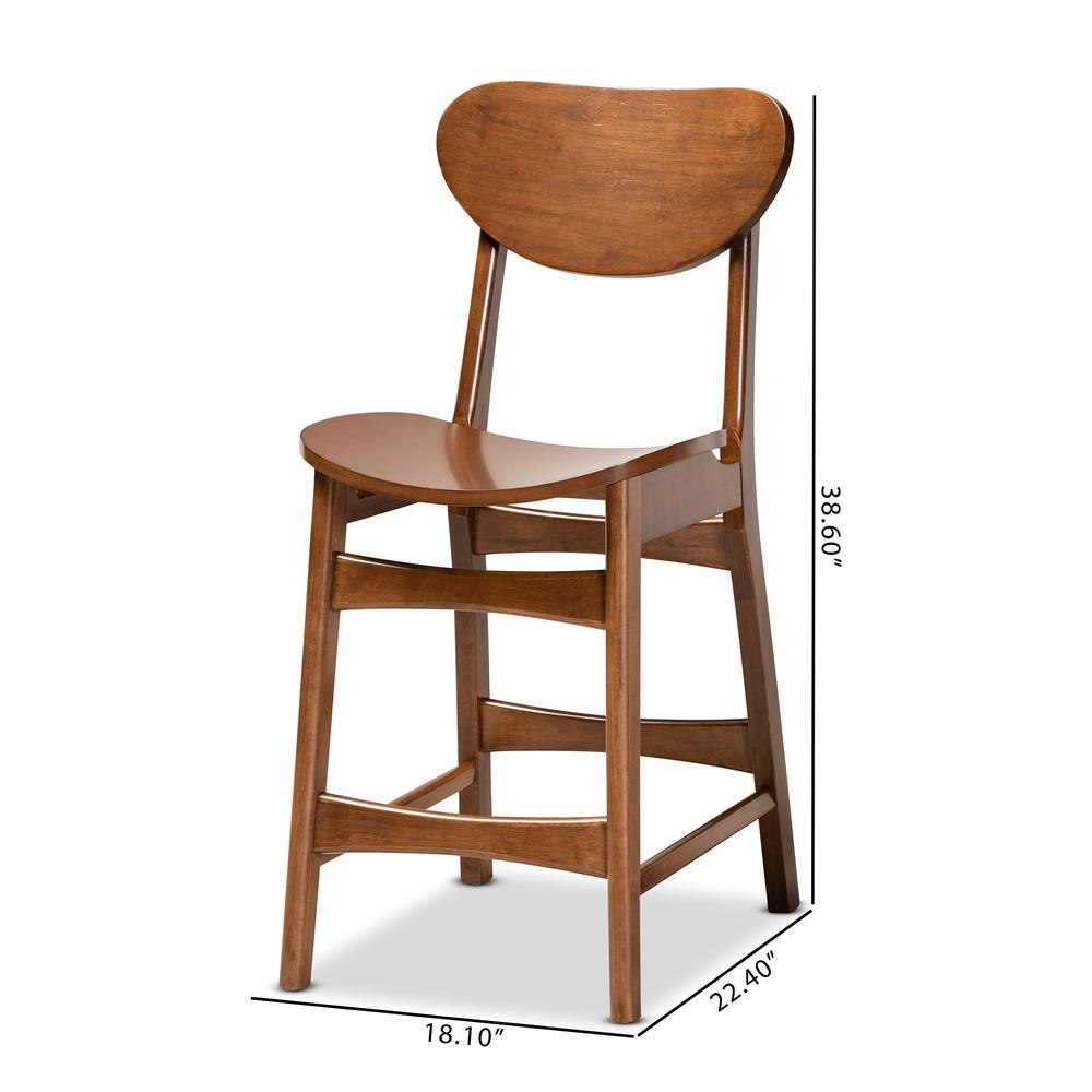 Katya Mid-Century Modern Walnut Brown Finished Wood 2-Piece Counter Stool Set. Picture 16