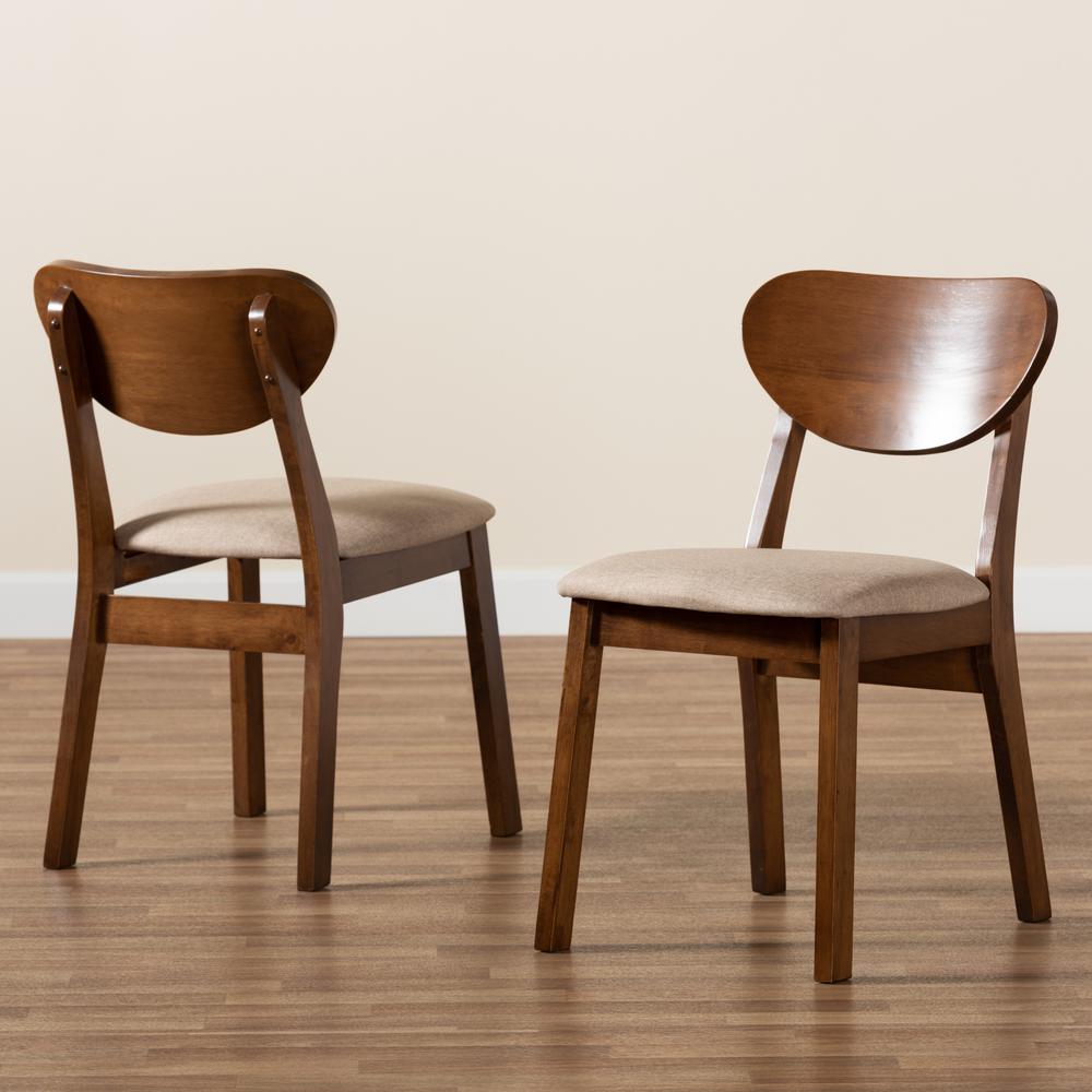 Sand Fabric Upholstered and Walnut Brown Finished Wood 2-Piece Dining Chair Set. Picture 15