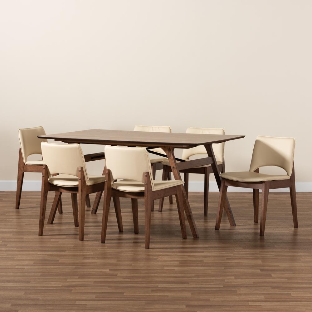 Leather Upholstered and Walnut Brown Finished Wood 7-Piece Dining Set. Picture 17