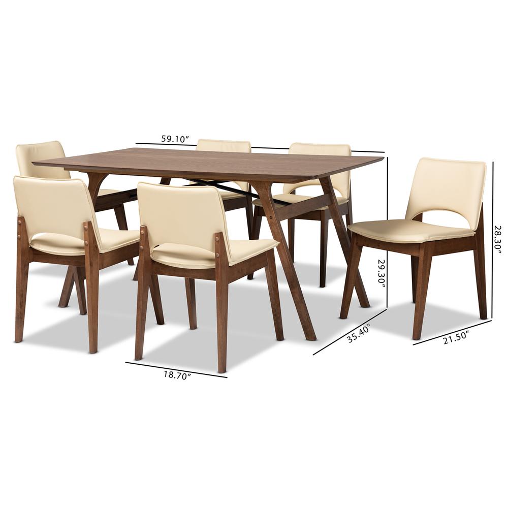 Leather Upholstered and Walnut Brown Finished Wood 7-Piece Dining Set. Picture 18