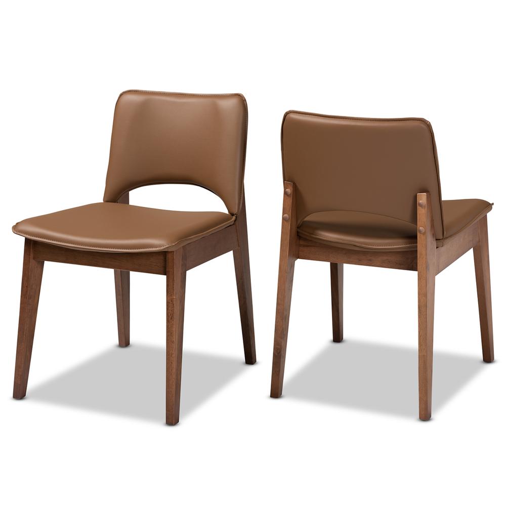 Leather Upholstered and Walnut Brown Finished Wood 2-Piece Dining Chair Set. Picture 9