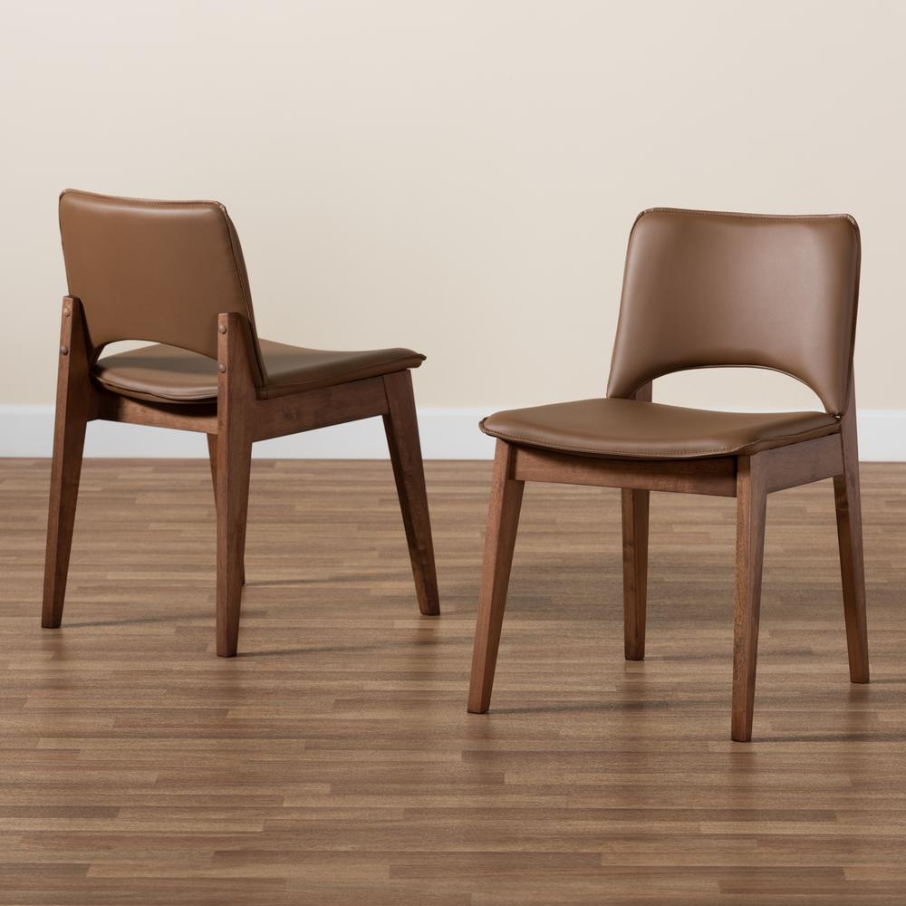 Leather Upholstered and Walnut Brown Finished Wood 2-Piece Dining Chair Set. Picture 15