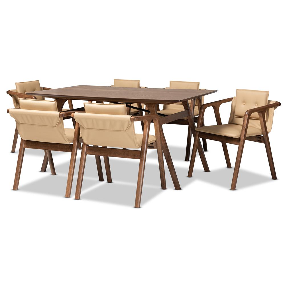 Walnut Brown Finished Wood 7-Piece Dining Set. Picture 10