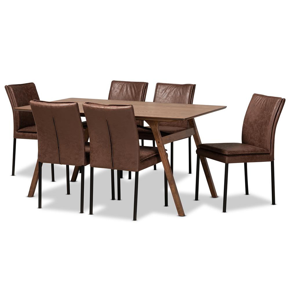 Black Finished Metal with Walnut Brown Finished Wood 7-Piece Dining Set. Picture 10