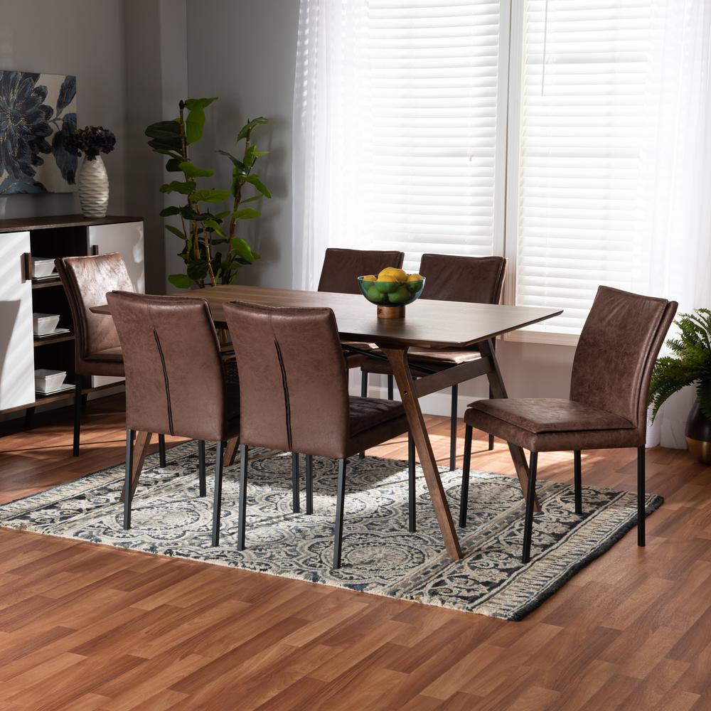 Black Finished Metal with Walnut Brown Finished Wood 7-Piece Dining Set. Picture 16