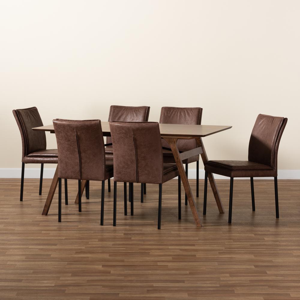 Black Finished Metal with Walnut Brown Finished Wood 7-Piece Dining Set. Picture 17