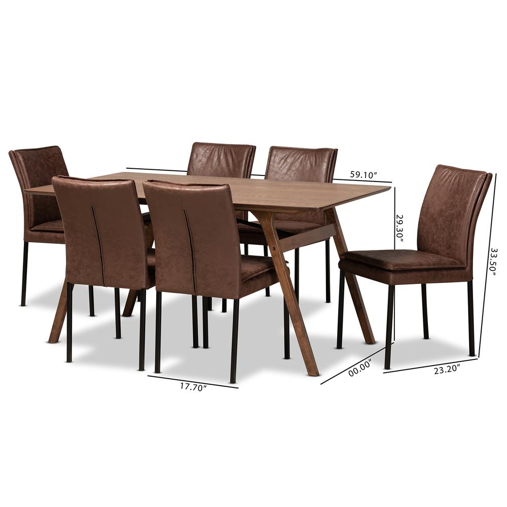 Black Finished Metal with Walnut Brown Finished Wood 7-Piece Dining Set. Picture 18