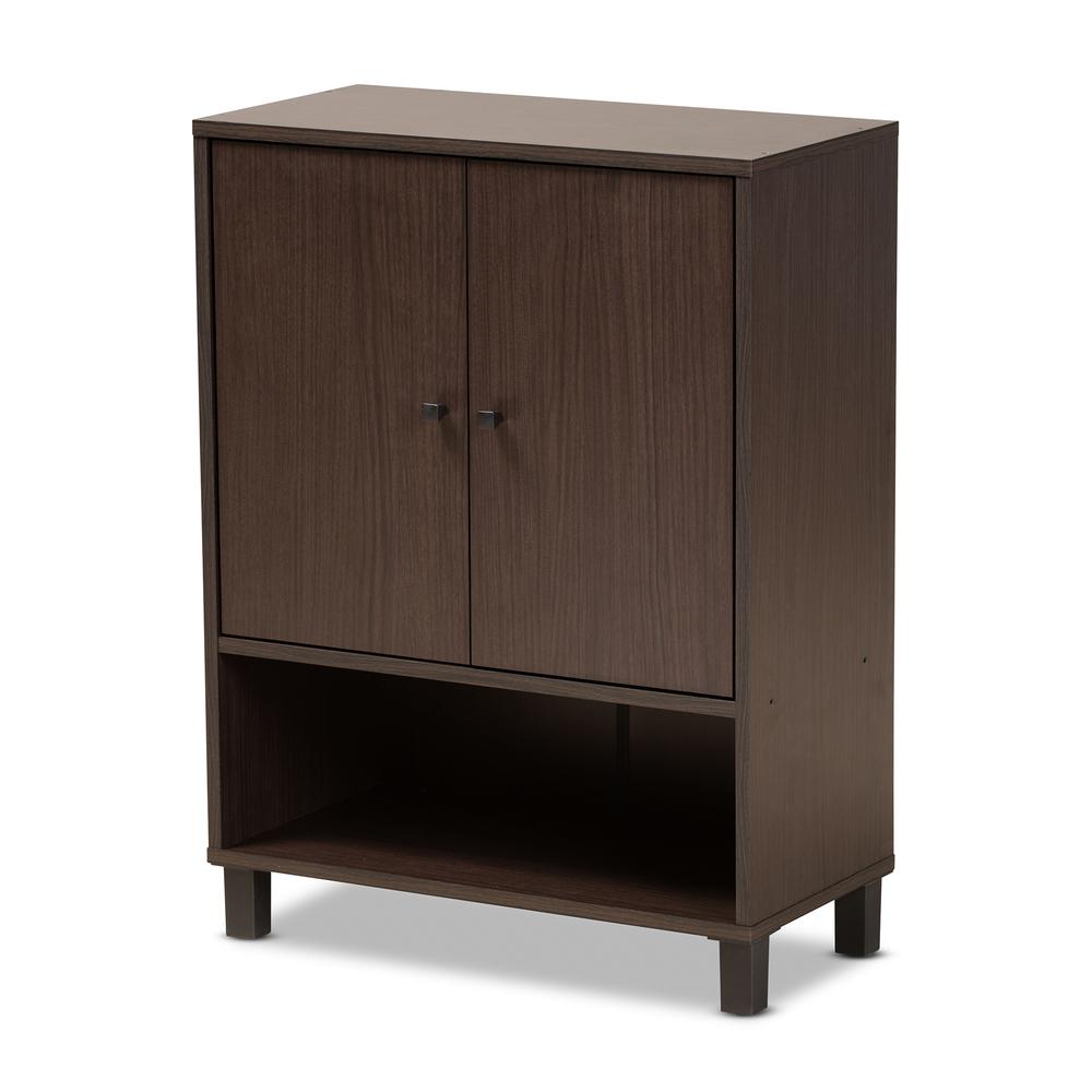 Dark Brown Finished Wood 2-Door Entryway Shoe Storage Cabinet with Bottom Shelf. Picture 12