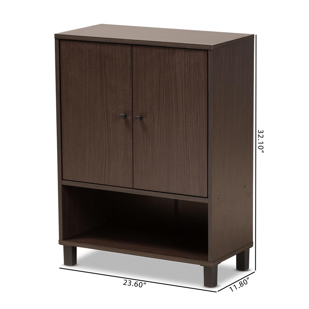 Dark Brown Finished Wood 2-Door Entryway Shoe Storage Cabinet with Bottom Shelf. Picture 21