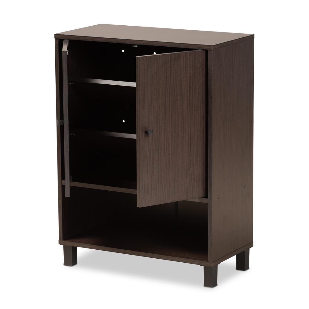 Dark Brown Finished Wood 2-Door Entryway Shoe Storage Cabinet with Bottom Shelf. Picture 13