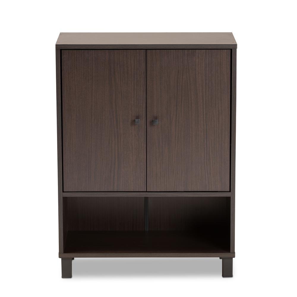 Dark Brown Finished Wood 2-Door Entryway Shoe Storage Cabinet with Bottom Shelf. Picture 14